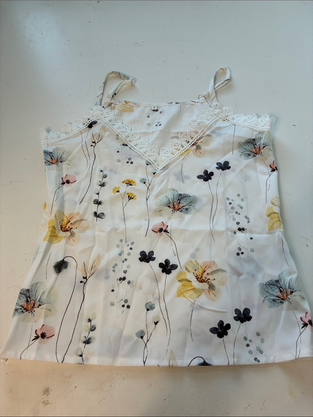 Amazon Small White V Neck Floral Print Side Zip Tank Top